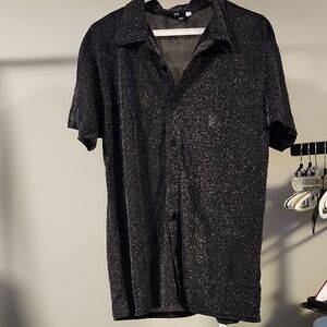 Charlie Lapson Black Shimmer Button Down Shirt Men’s Size L Sparkle Short Sleeve